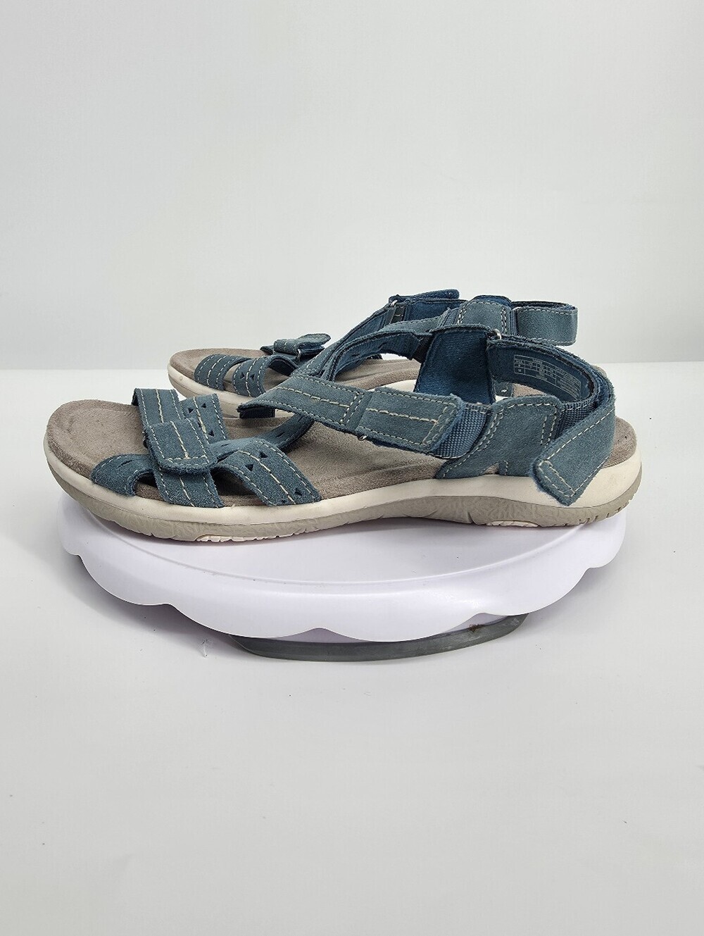 Earth Origins Sammie Teal Suede Strappy Comfort Sandals Women's 9 W Wide Shoes